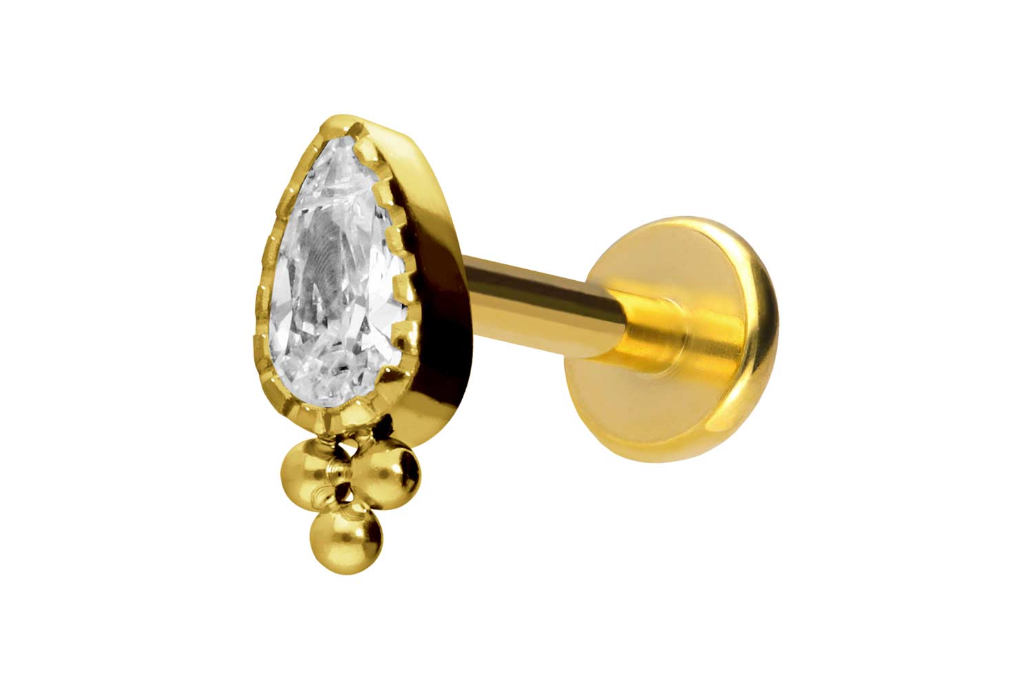 Titan Labret Piercing mit Push Fit KRISTALLTROPFEN + KUGELN